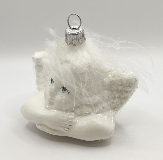 Putto in glänzendem Weiss mit Glitzer-Flügeln, Raffael Engel