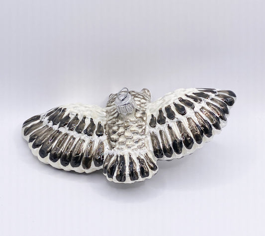 Fliegende weissgraue Eule