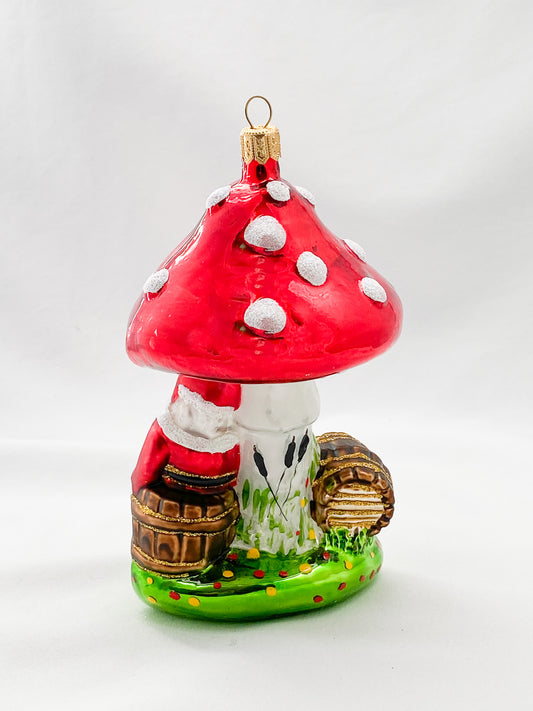 Der Weihnachtsmann hat es sich unter dem Fliegenpilz gemütlich gemacht