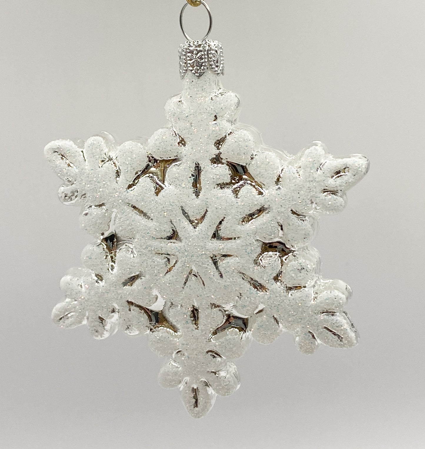 Silver snowflake with white glitter