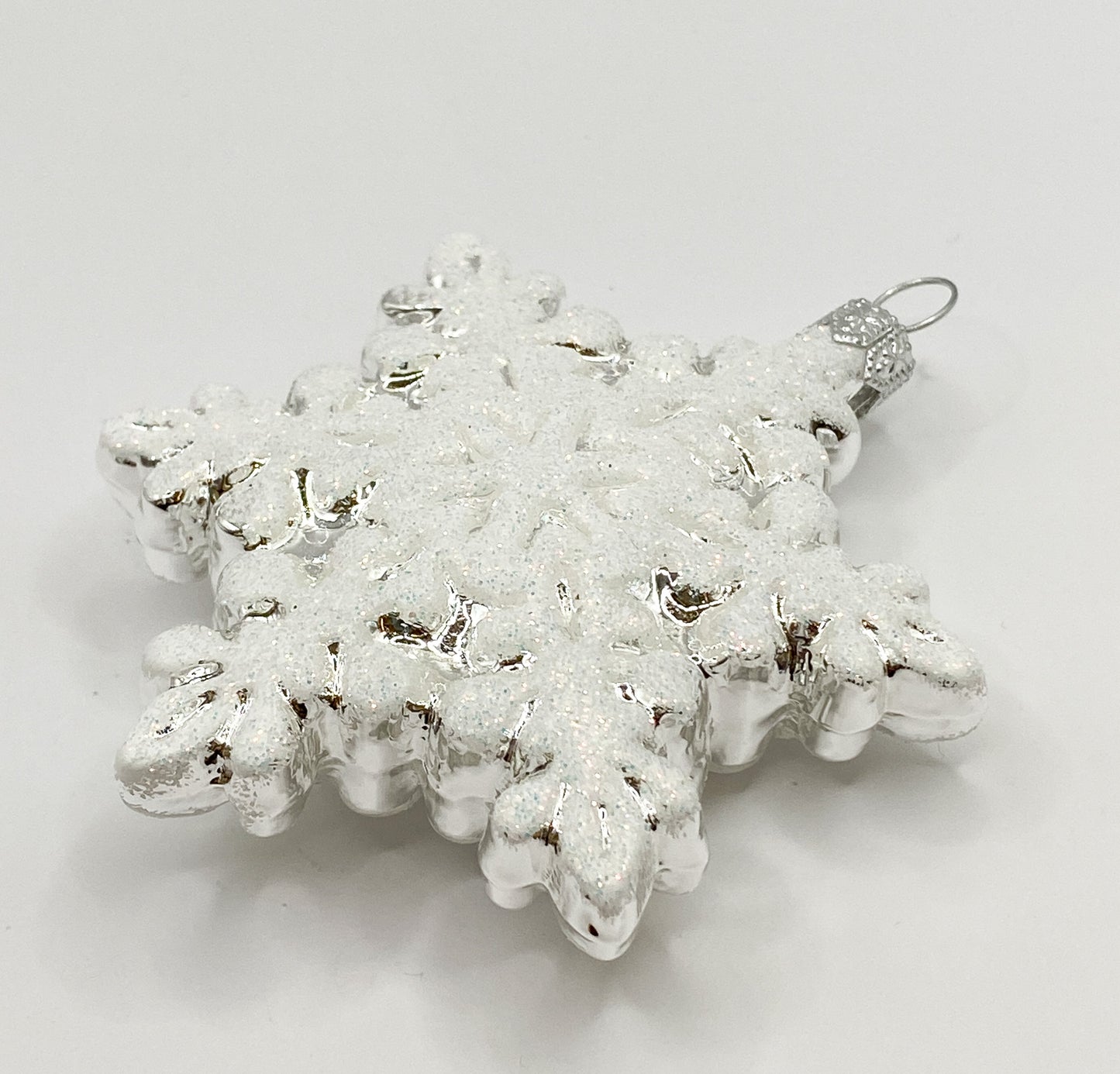 Silver snowflake with white glitter