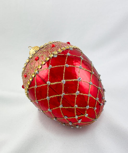 Ei-Form glänzendes Rot mit Gold-Brokat Dekor