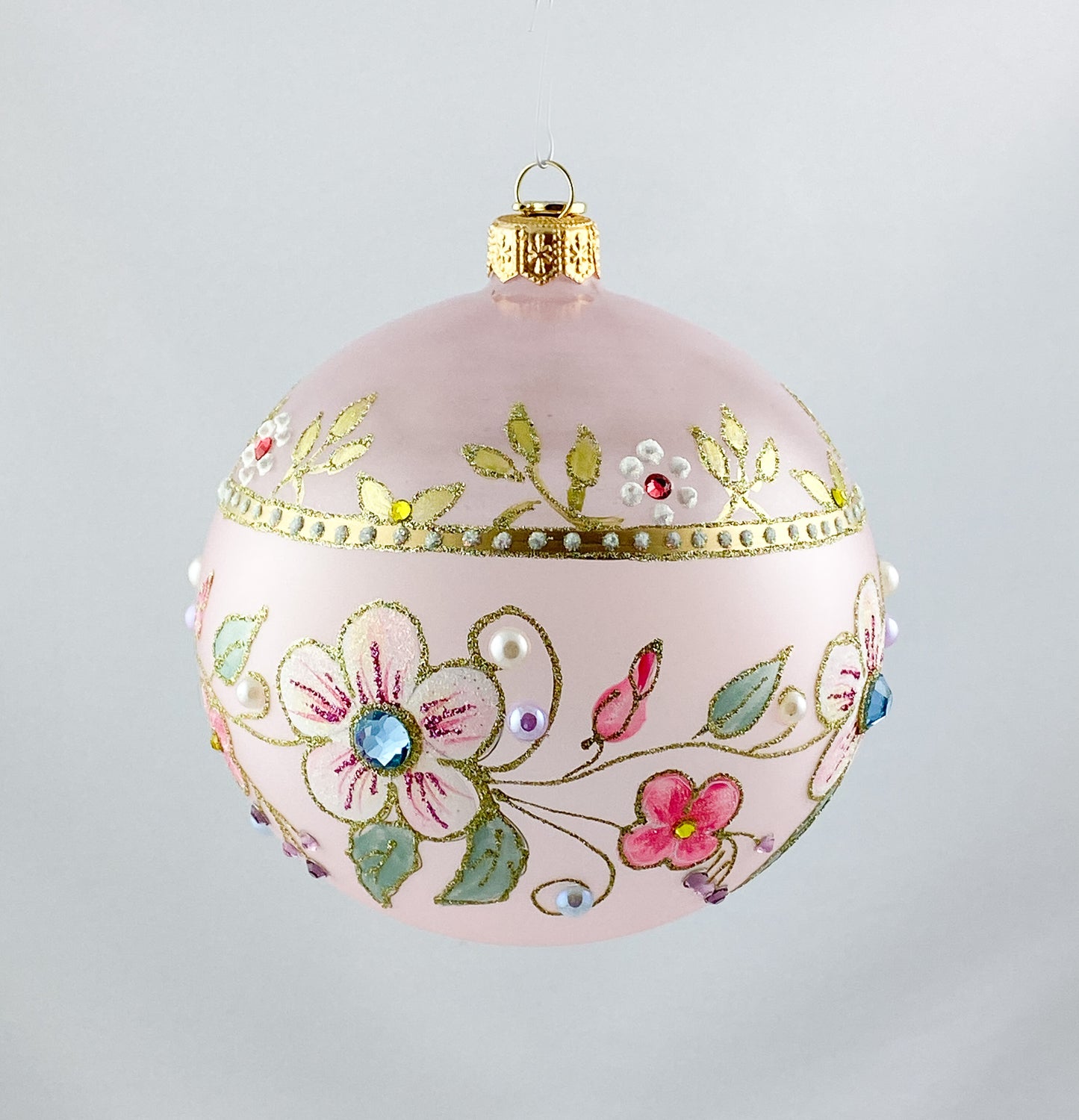 Transparent ball in pink with flower tendrils and glitter stones, GlitterLab