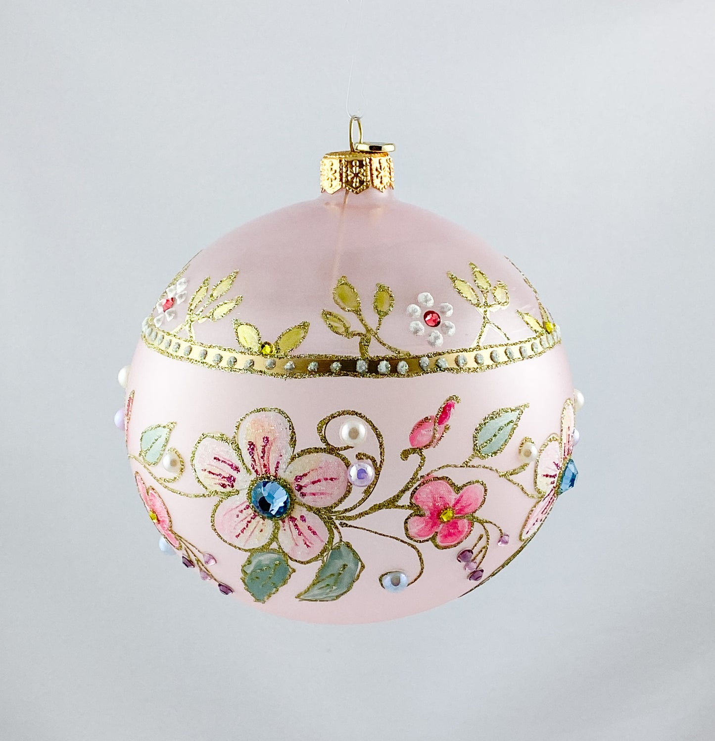 Transparent ball in pink with flower tendrils and glitter stones, GlitterLab
