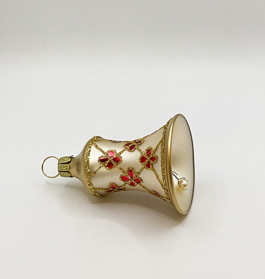 Weihnachtsglöggli gold matt mit roten Blümchen