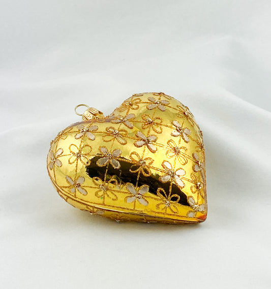 Herz gold glanz mit Blumen-Karomuster