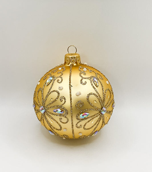 Kugel gold matt mit stilisiertem Blütenmotiv