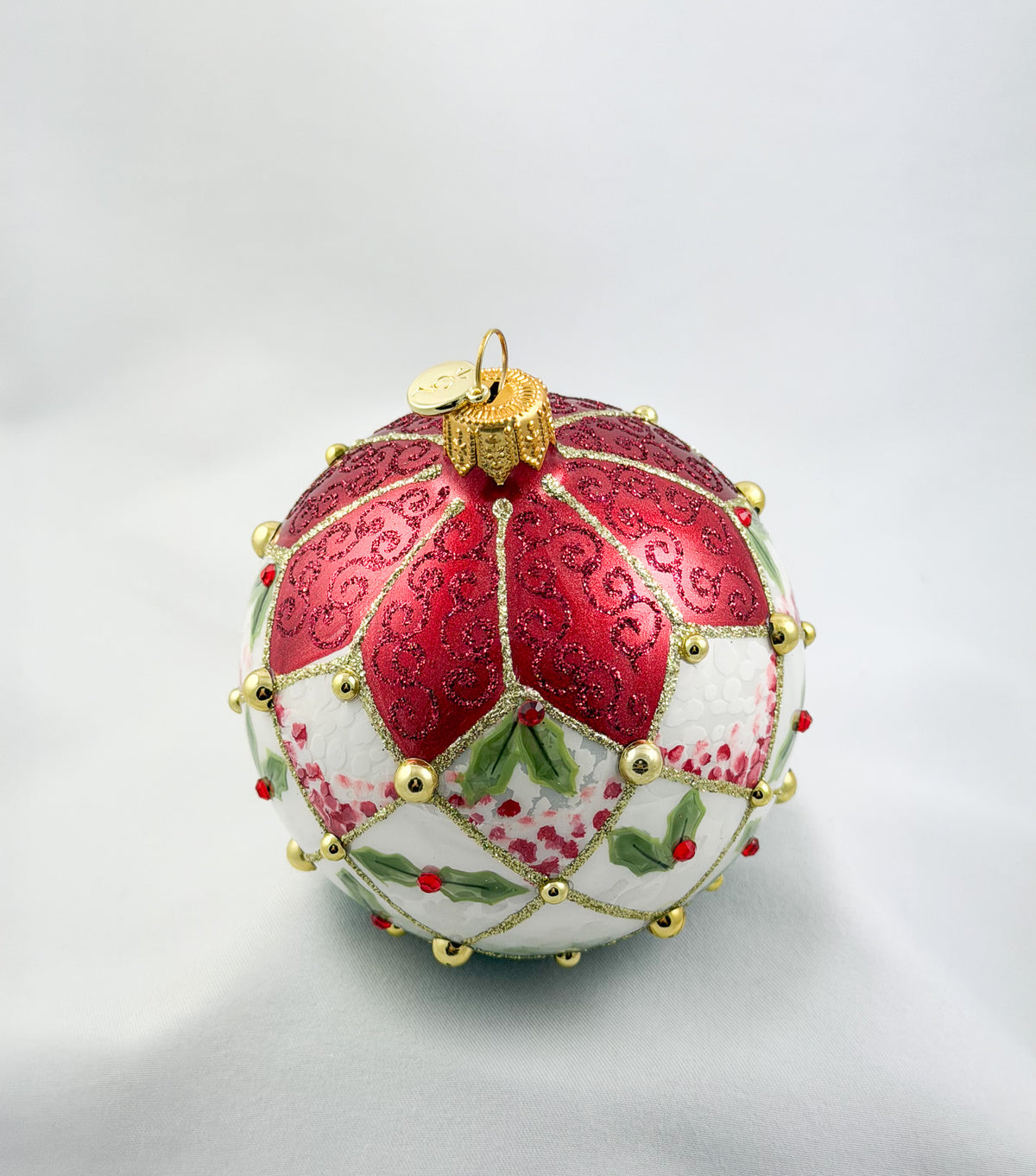Kugel mit Ilex Zweig Dekor, GlitterLab