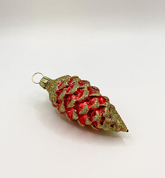 Small red cone with golden glitter