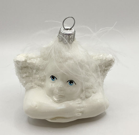 Putto in glänzendem Weiss mit Glitzer-Flügeln, Raffael Engel