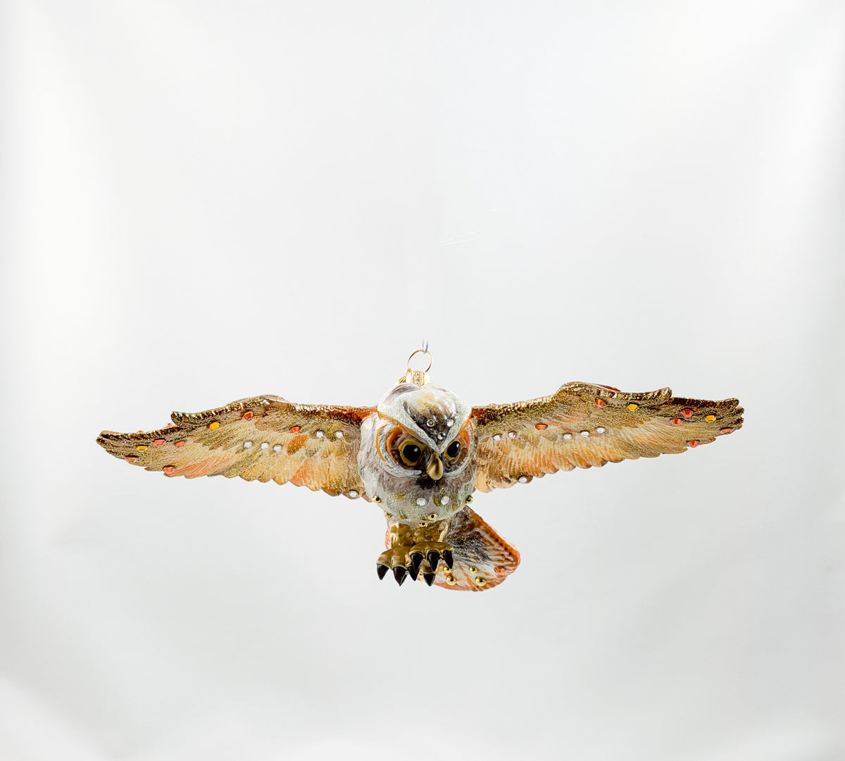 Braune fliegende Eule mit Glitzersteinchen, GlitterLab