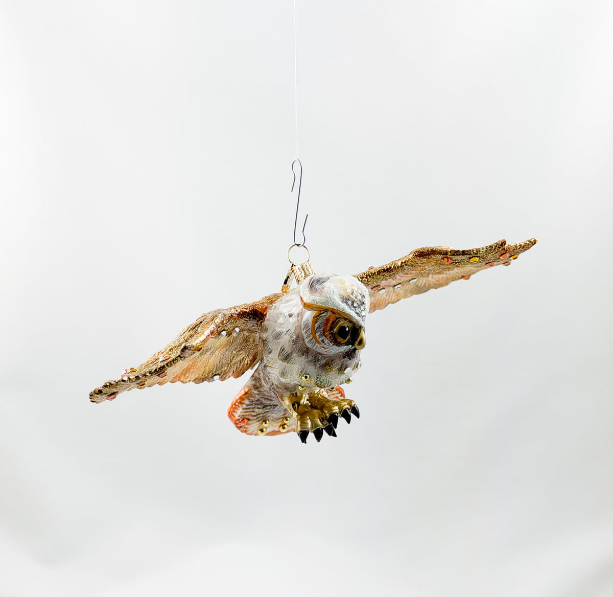 Braune fliegende Eule mit Glitzersteinchen, GlitterLab
