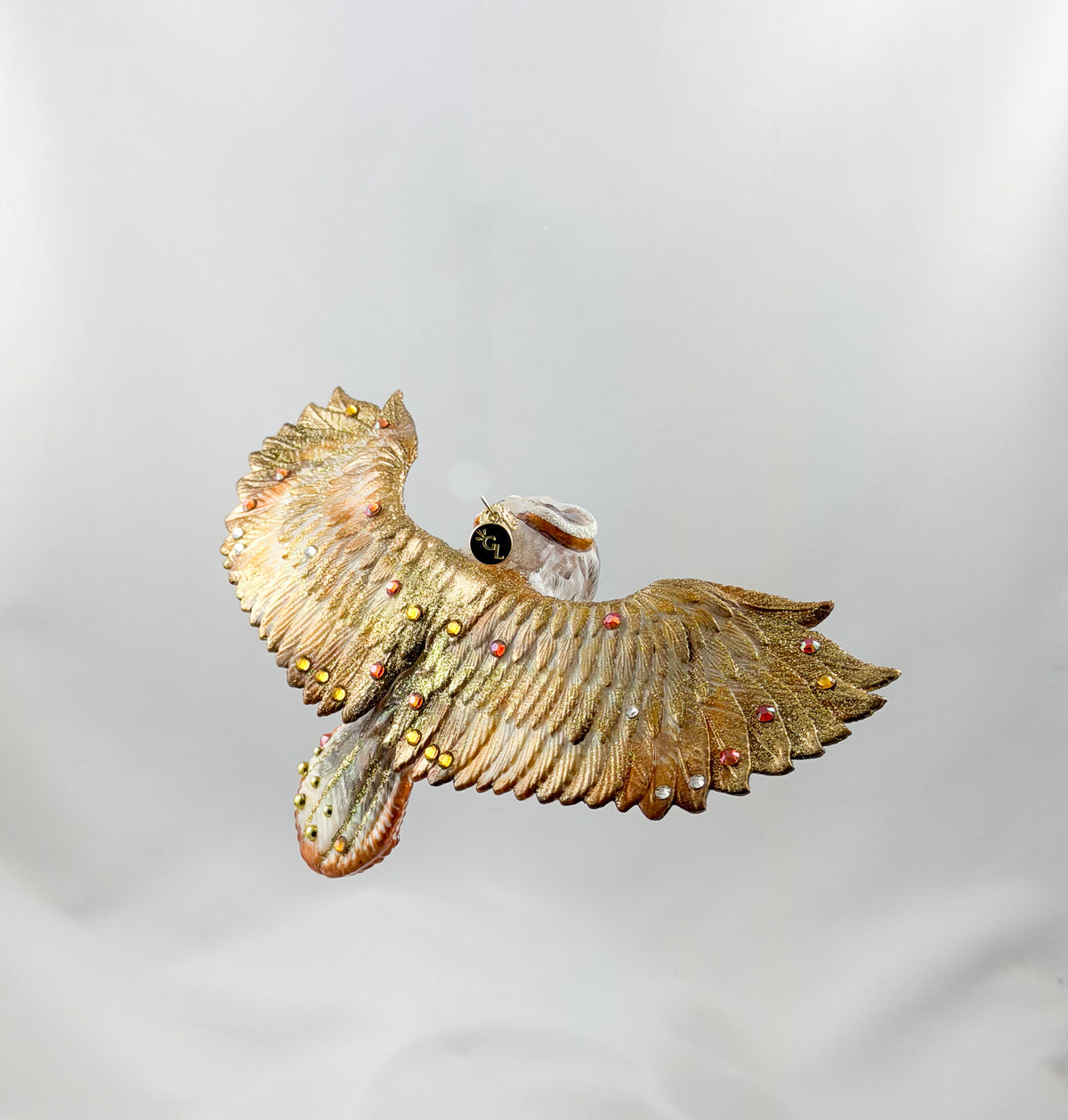 Braune fliegende Eule mit Glitzersteinchen, GlitterLab