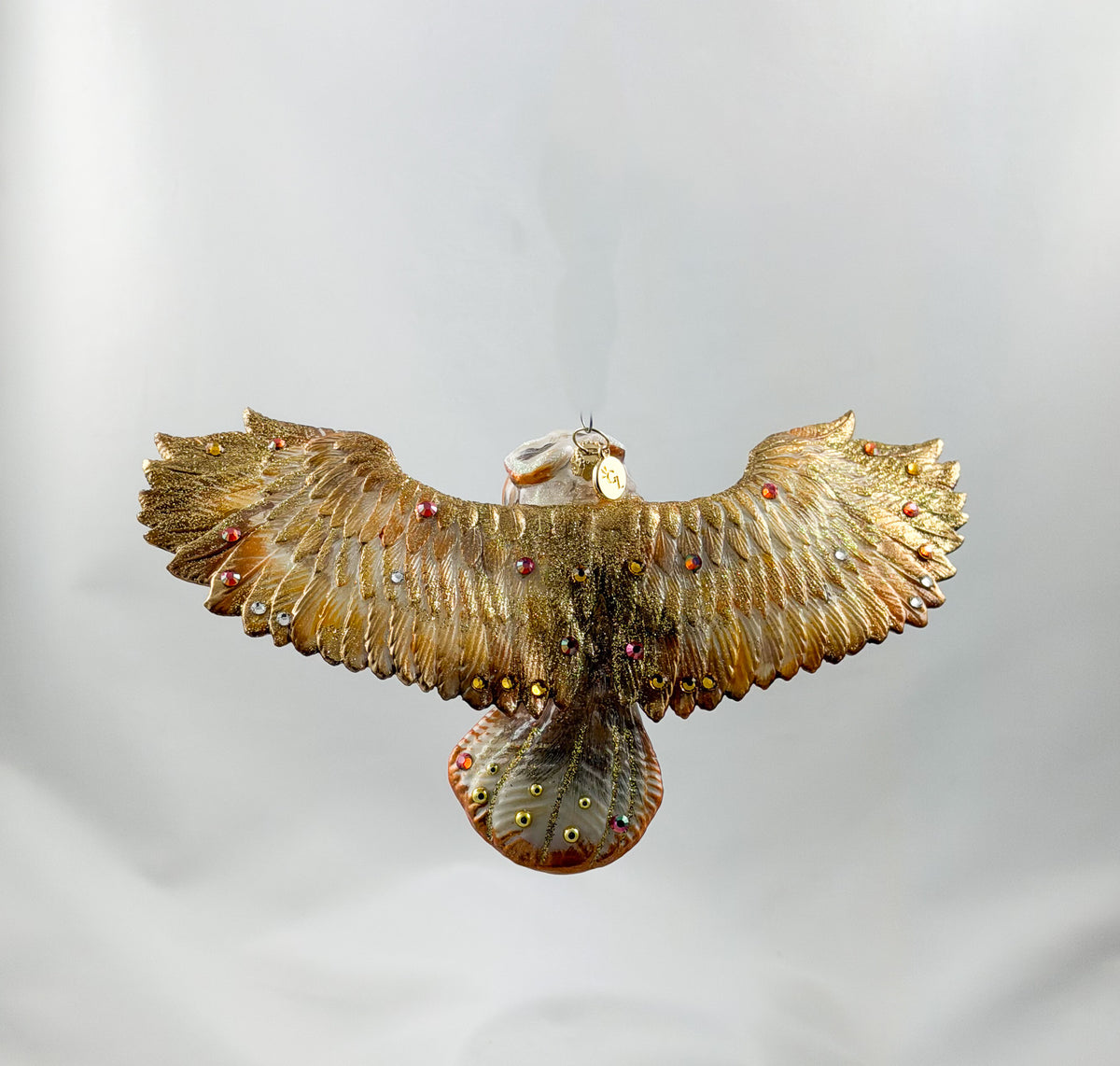 Braune fliegende Eule mit Glitzersteinchen, GlitterLab