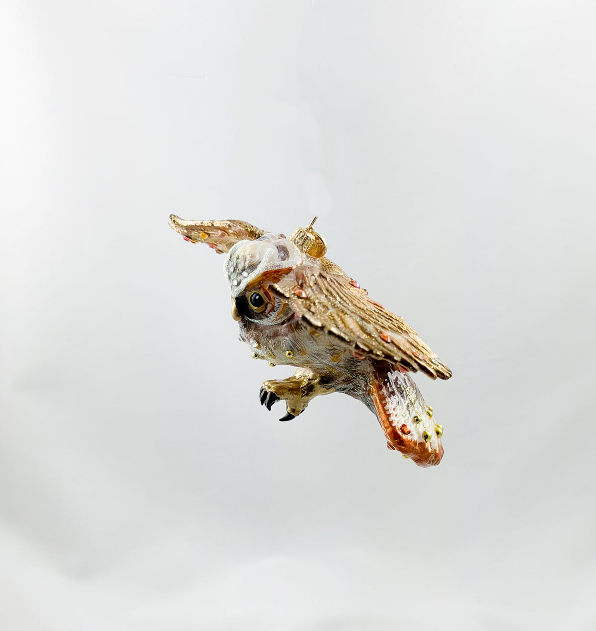 Braune fliegende Eule mit Glitzersteinchen, GlitterLab