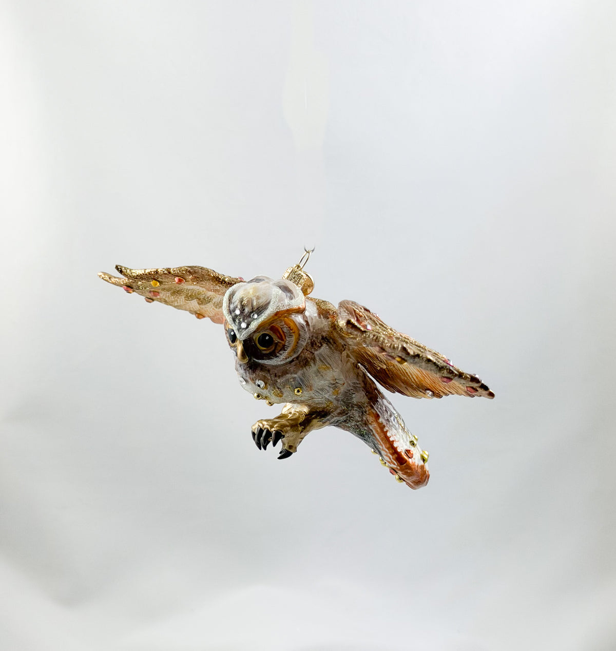 Braune fliegende Eule mit Glitzersteinchen, GlitterLab