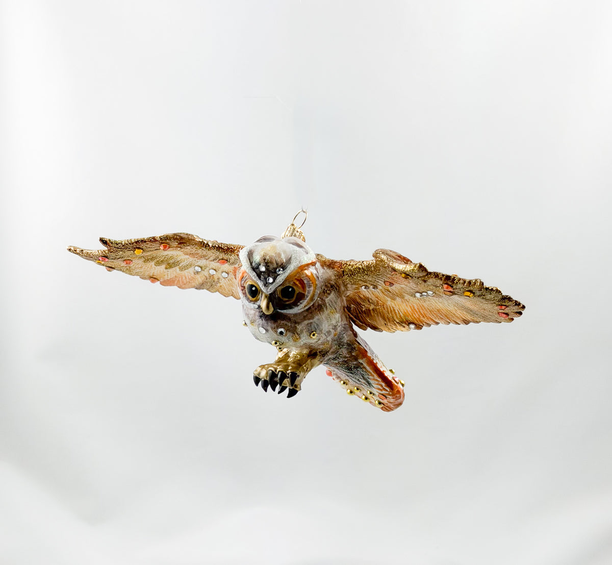 Braune fliegende Eule mit Glitzersteinchen, GlitterLab