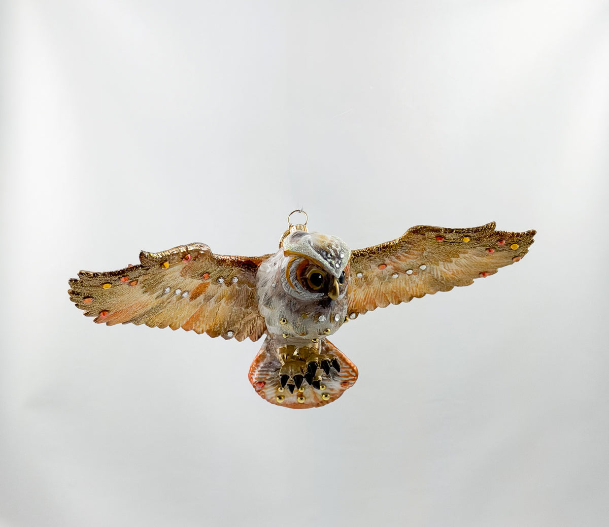 Braune fliegende Eule mit Glitzersteinchen, GlitterLab