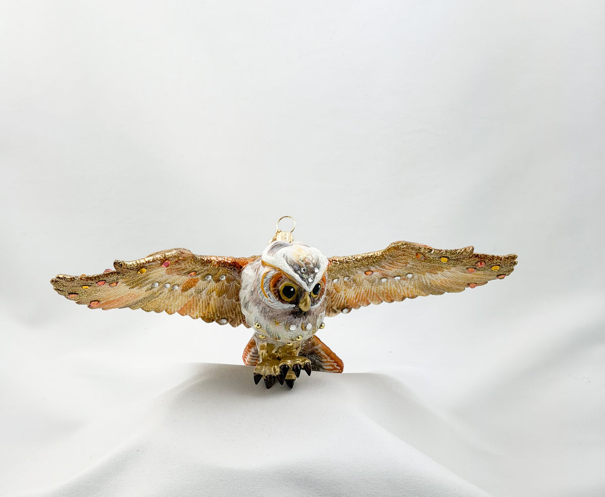 Braune fliegende Eule mit Glitzersteinchen, GlitterLab