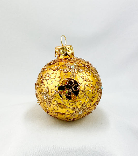 Kugel gold glanz mit goldenem Kringel Muster