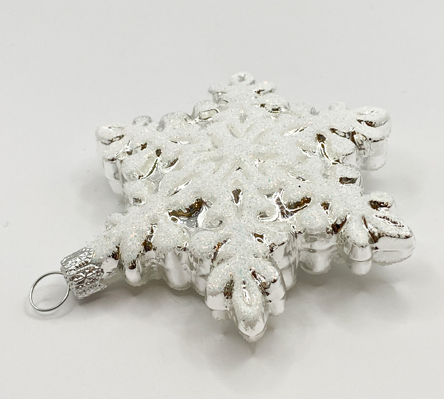 Silver snowflake with white glitter