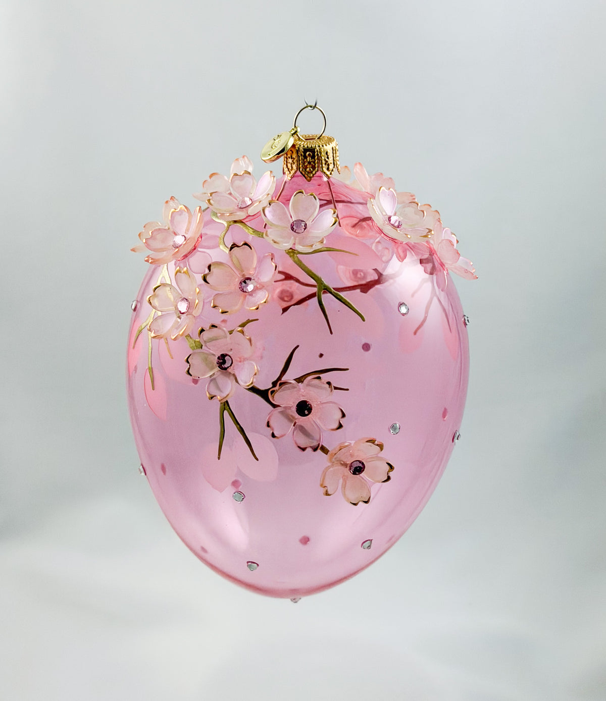 Grosse Tropfenform in Hellrosa transparent mit vielen Blüten, GlitterLab