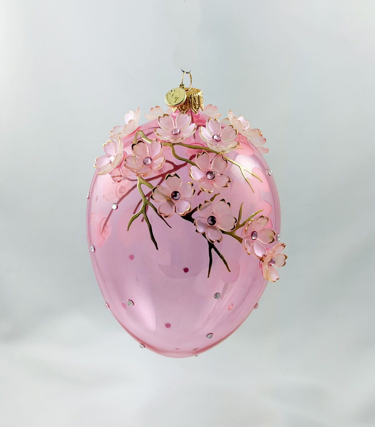 Grosse Tropfenform in Hellrosa transparent mit vielen Blüten, GlitterLab