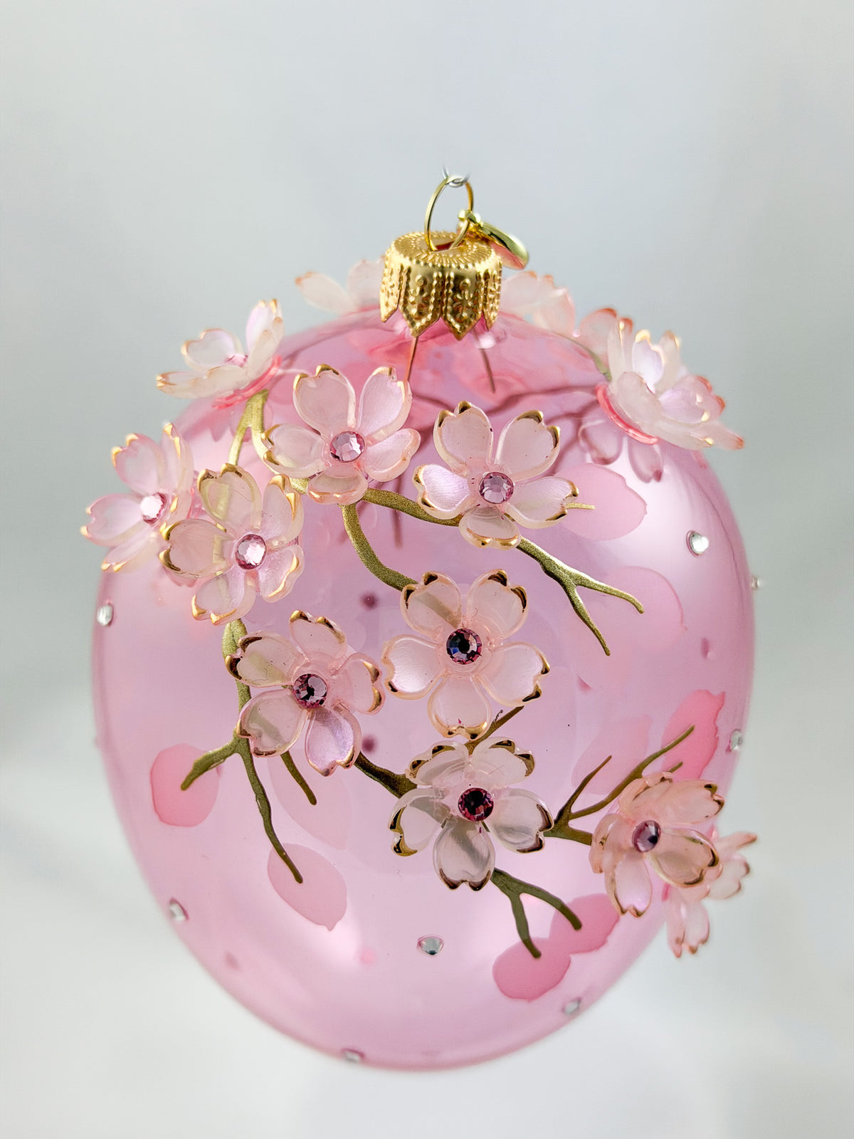 Grosse Tropfenform in Hellrosa transparent mit vielen Blüten, GlitterLab