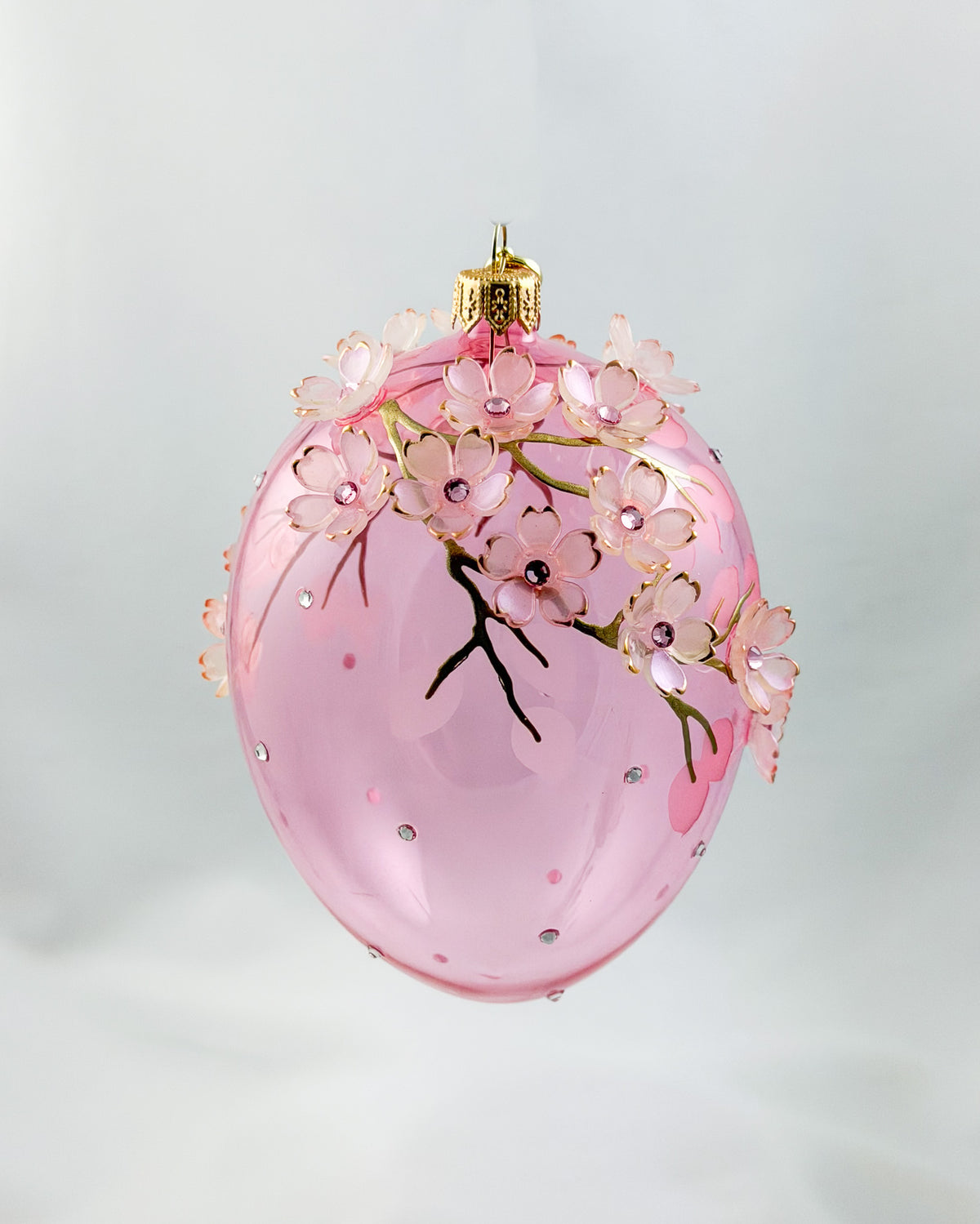 Grosse Tropfenform in Hellrosa transparent mit vielen Blüten, GlitterLab