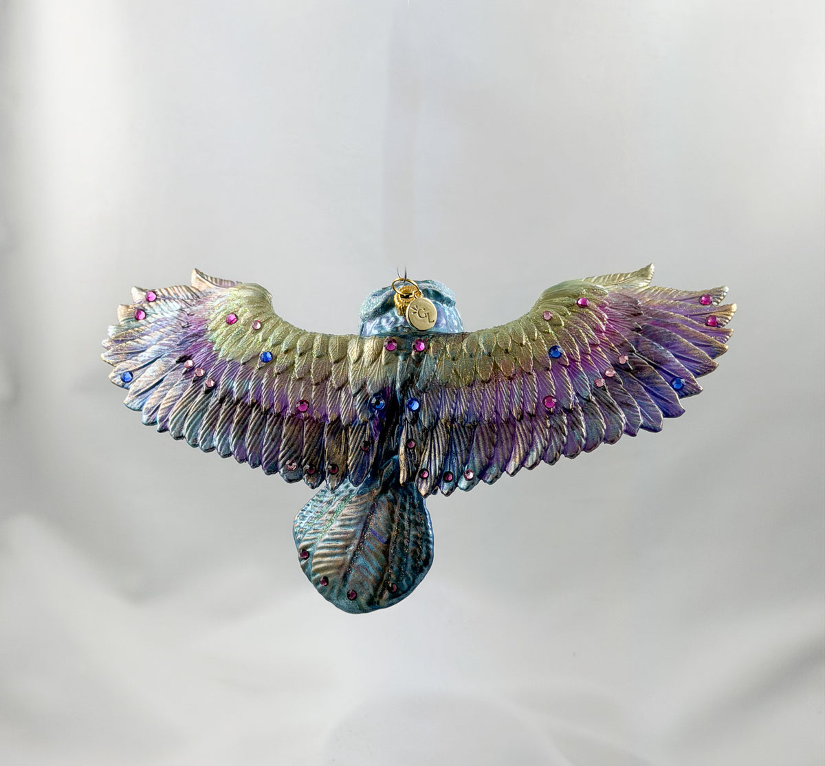 Eisblaue fliegende Eule mit Glitzersteinchen, GlitterLab