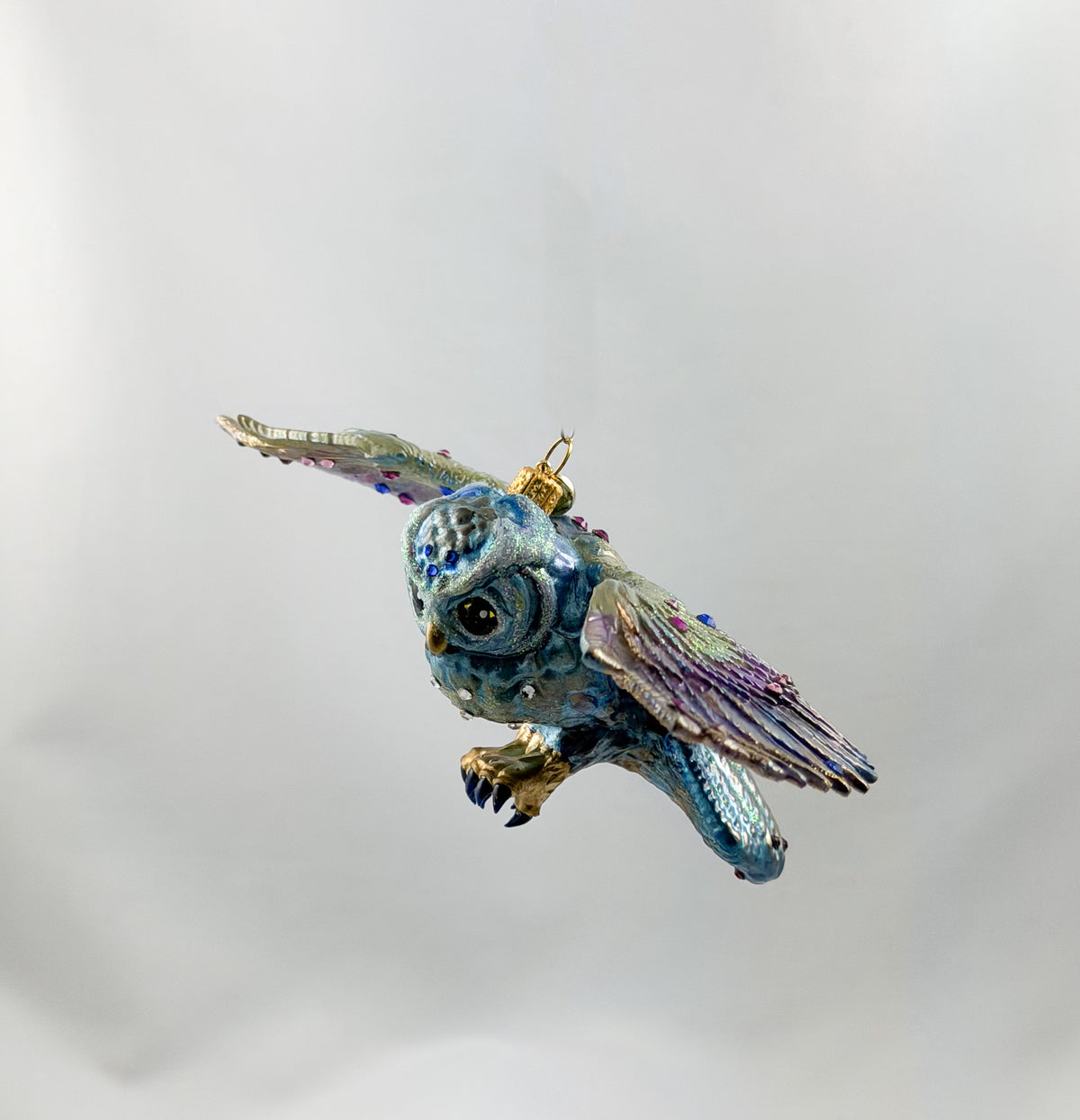 Eisblaue fliegende Eule mit Glitzersteinchen, GlitterLab