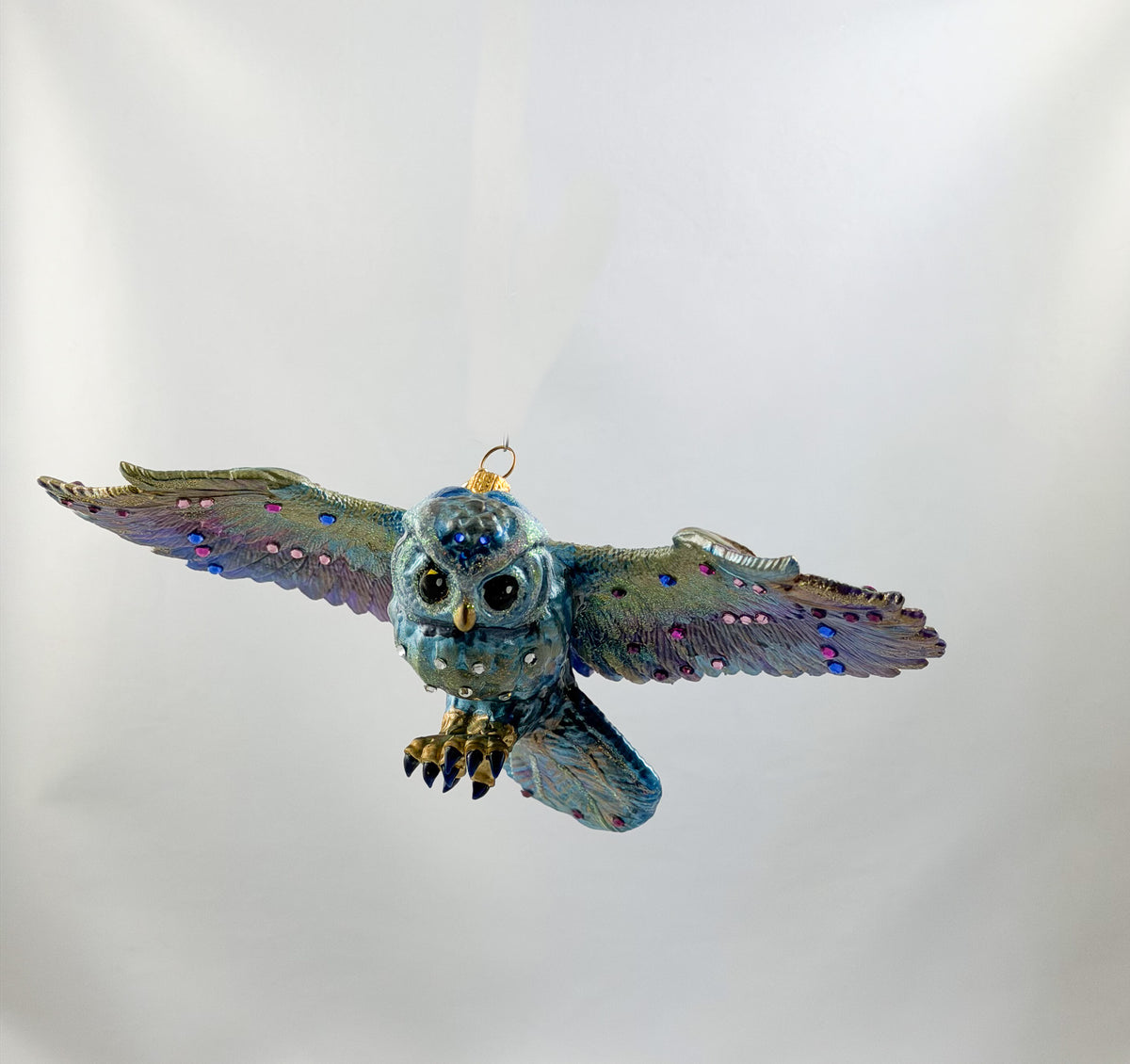 Eisblaue fliegende Eule mit Glitzersteinchen, GlitterLab