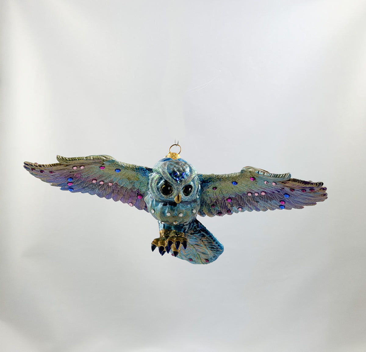 Eisblaue fliegende Eule mit Glitzersteinchen, GlitterLab