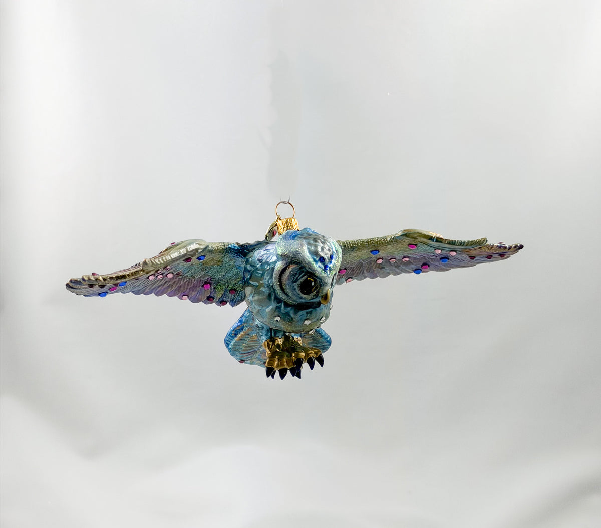 Eisblaue fliegende Eule mit Glitzersteinchen, GlitterLab