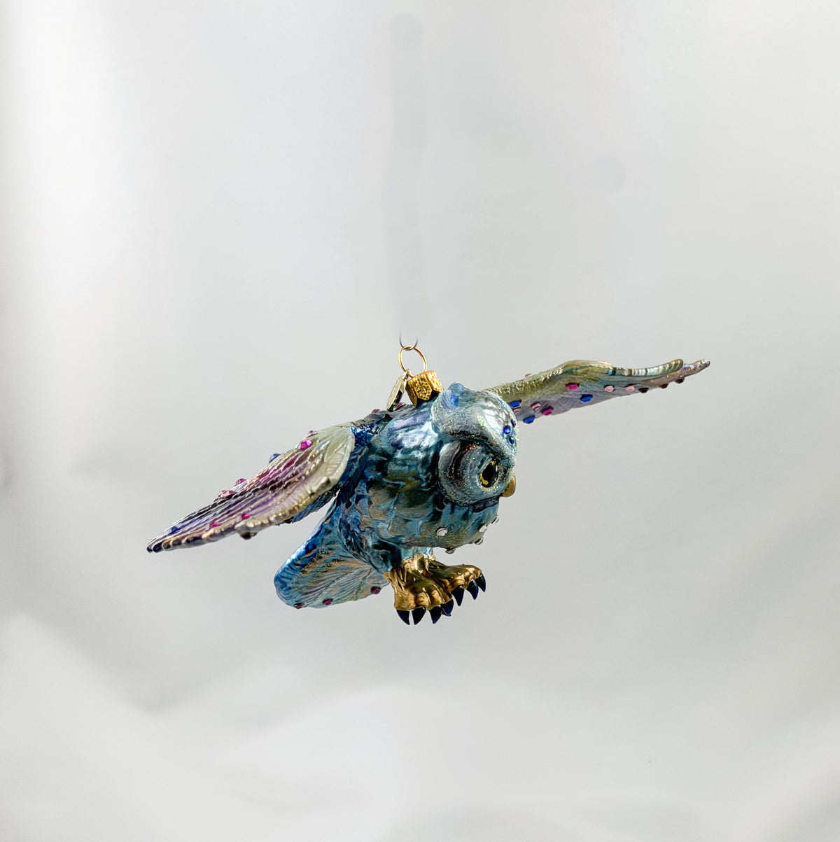 Eisblaue fliegende Eule mit Glitzersteinchen, GlitterLab