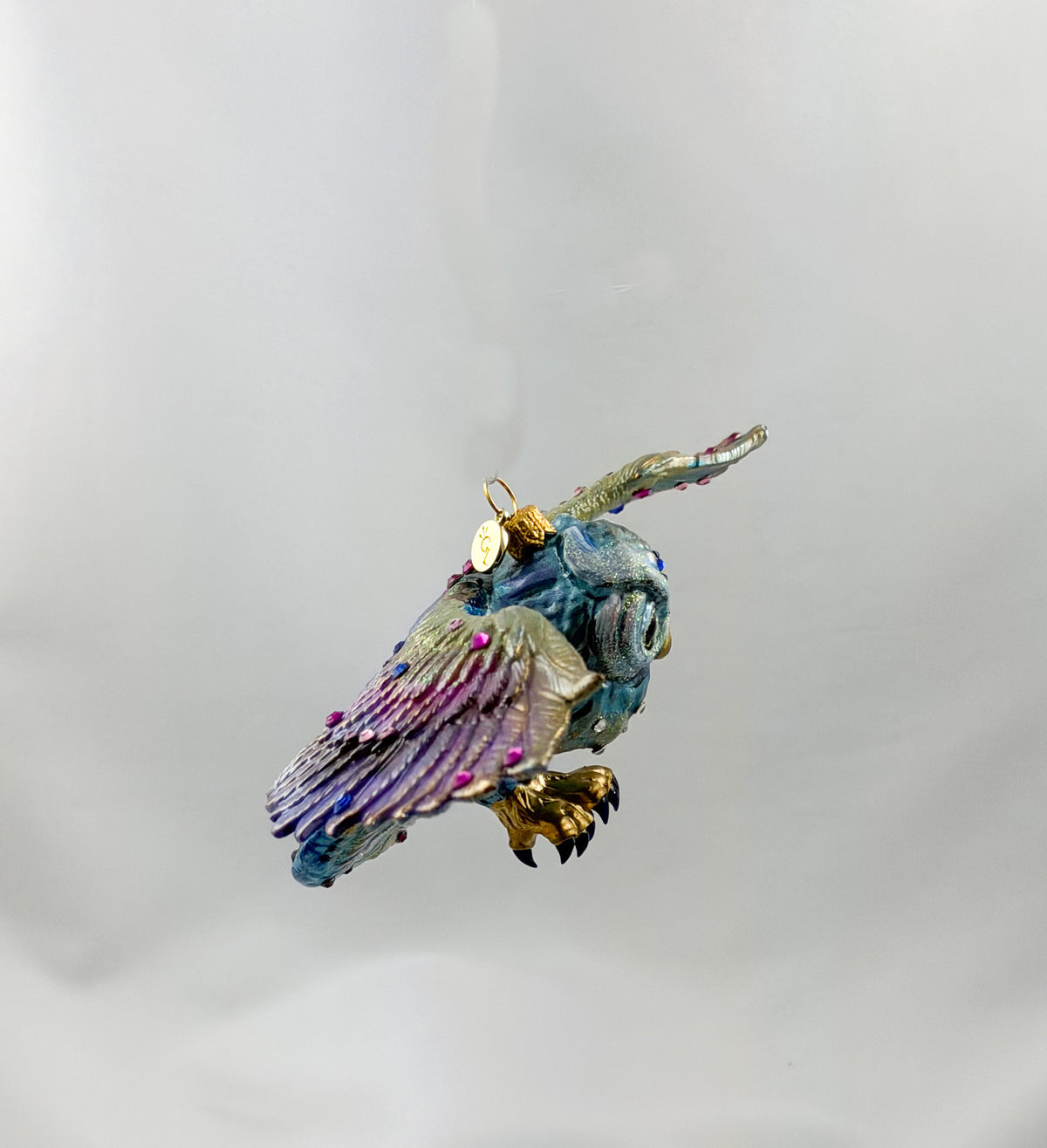 Eisblaue fliegende Eule mit Glitzersteinchen, GlitterLab