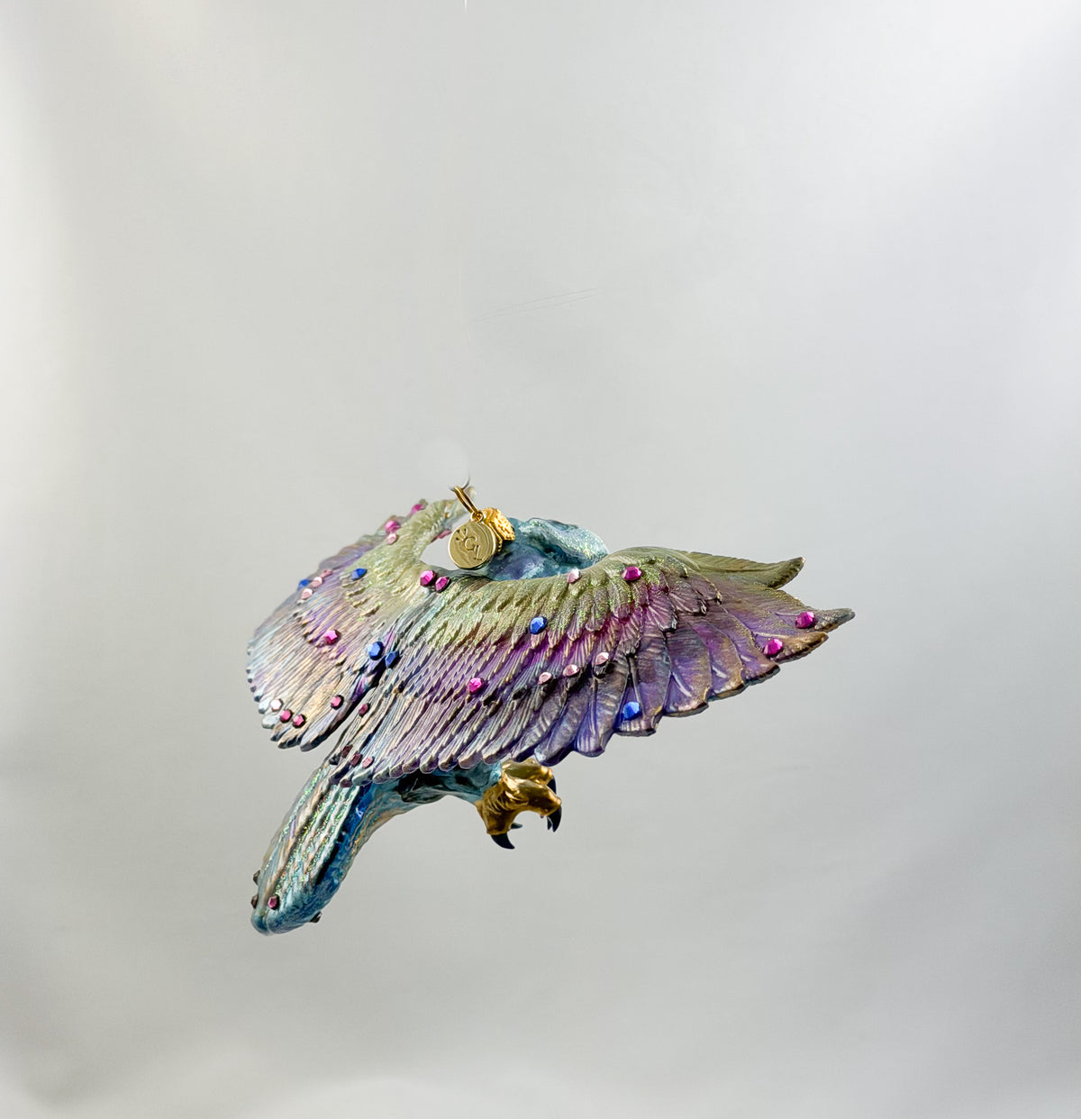 Eisblaue fliegende Eule mit Glitzersteinchen, GlitterLab