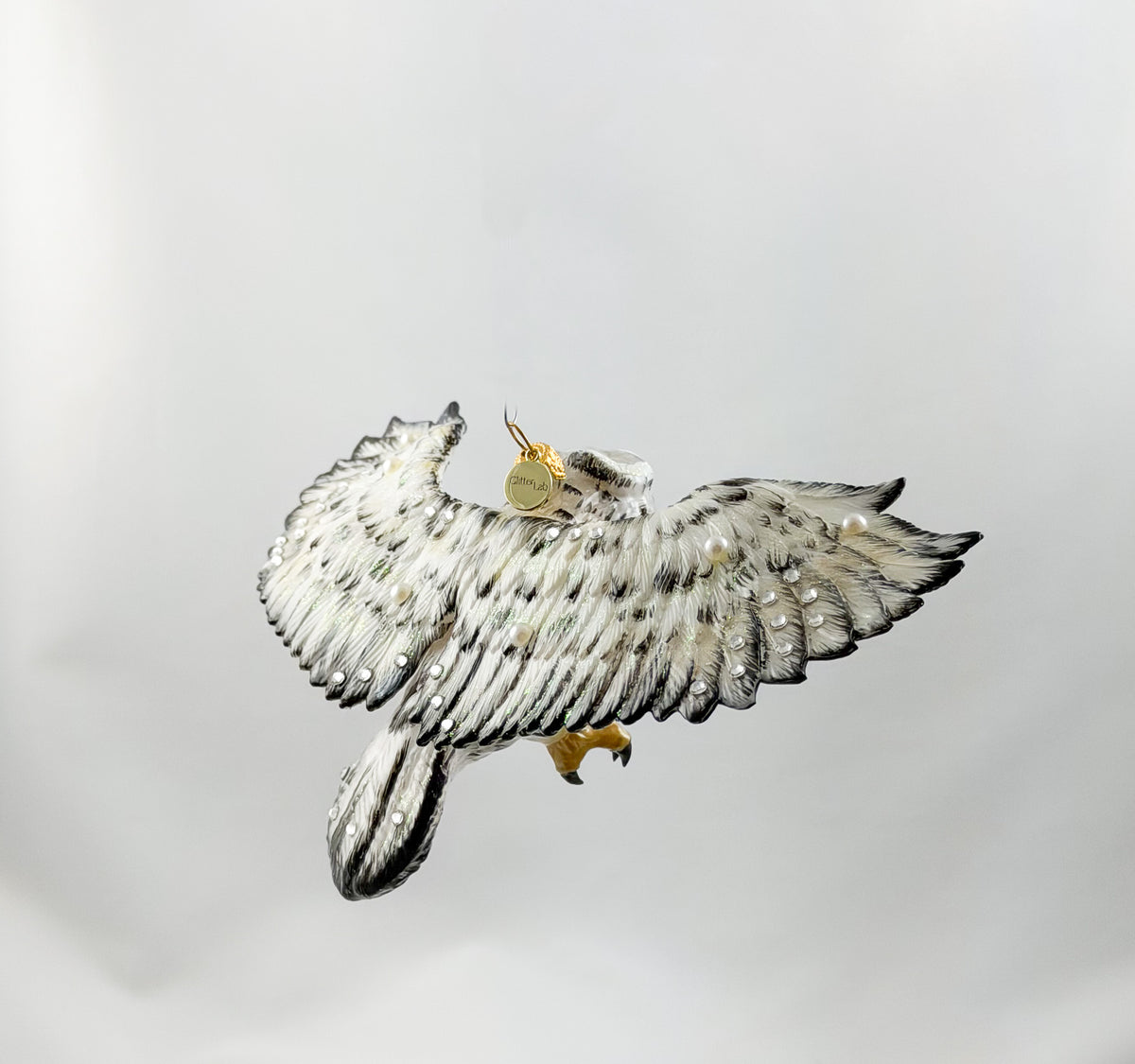 Fliegende Schnee-Eule mit Glitzersteinchen, GlitterLab