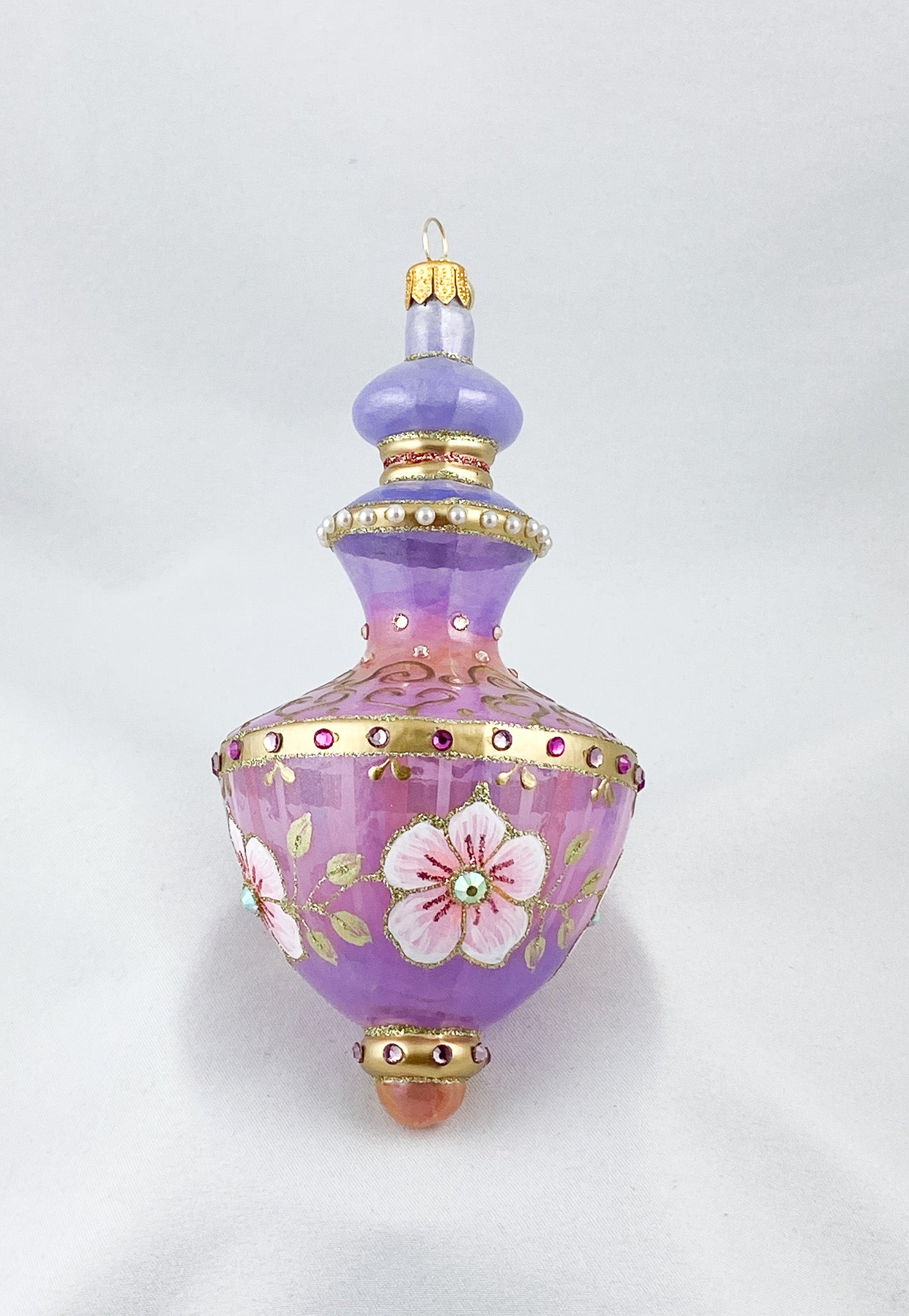 Hourglass shape in lavender and purple with pink flowers and glitter stones, GlitterLab