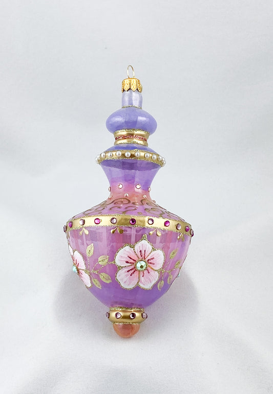 Hourglass shape in lavender and purple with pink flowers and glitter stones, GlitterLab