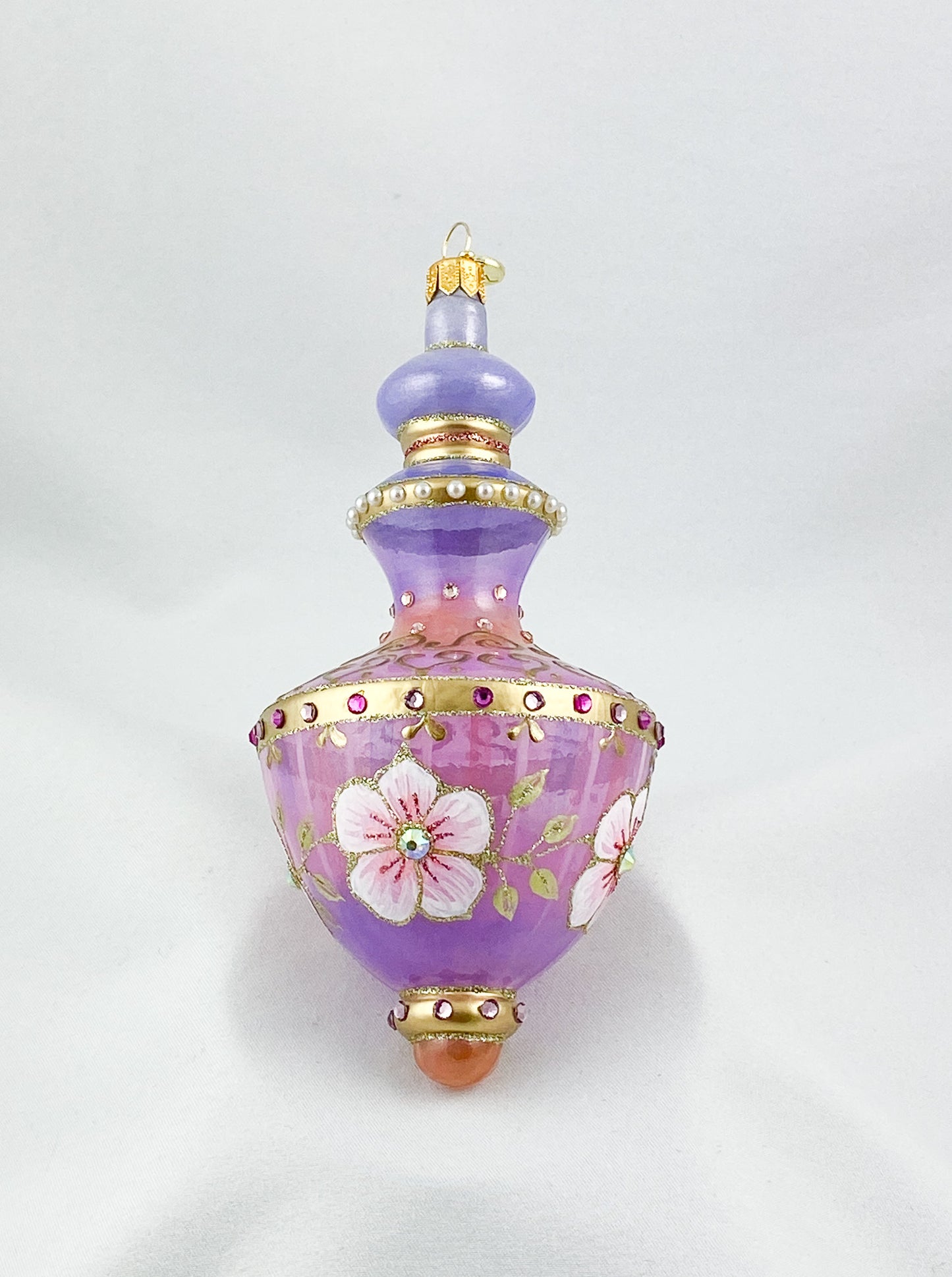 Hourglass shape in lavender and purple with pink flowers and glitter stones, GlitterLab