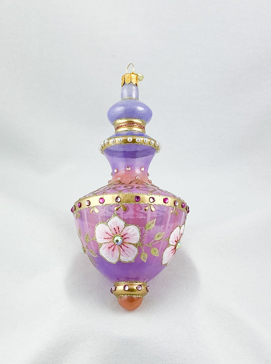 Hourglass shape in lavender and purple with pink flowers and glitter stones, GlitterLab