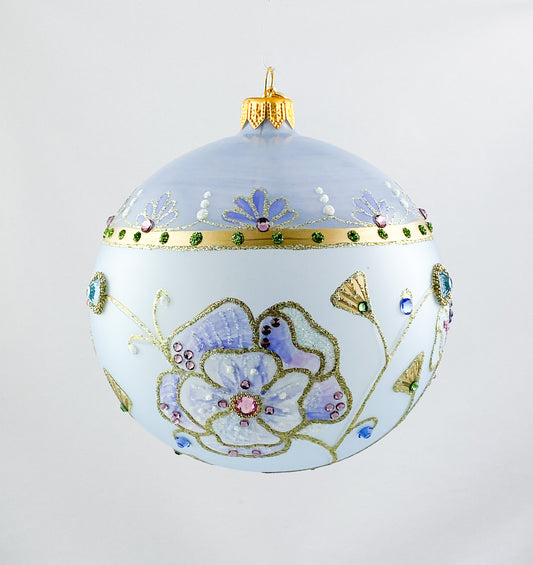 Transparent ball in light blue with flowers and glitter stones, GlitterLab