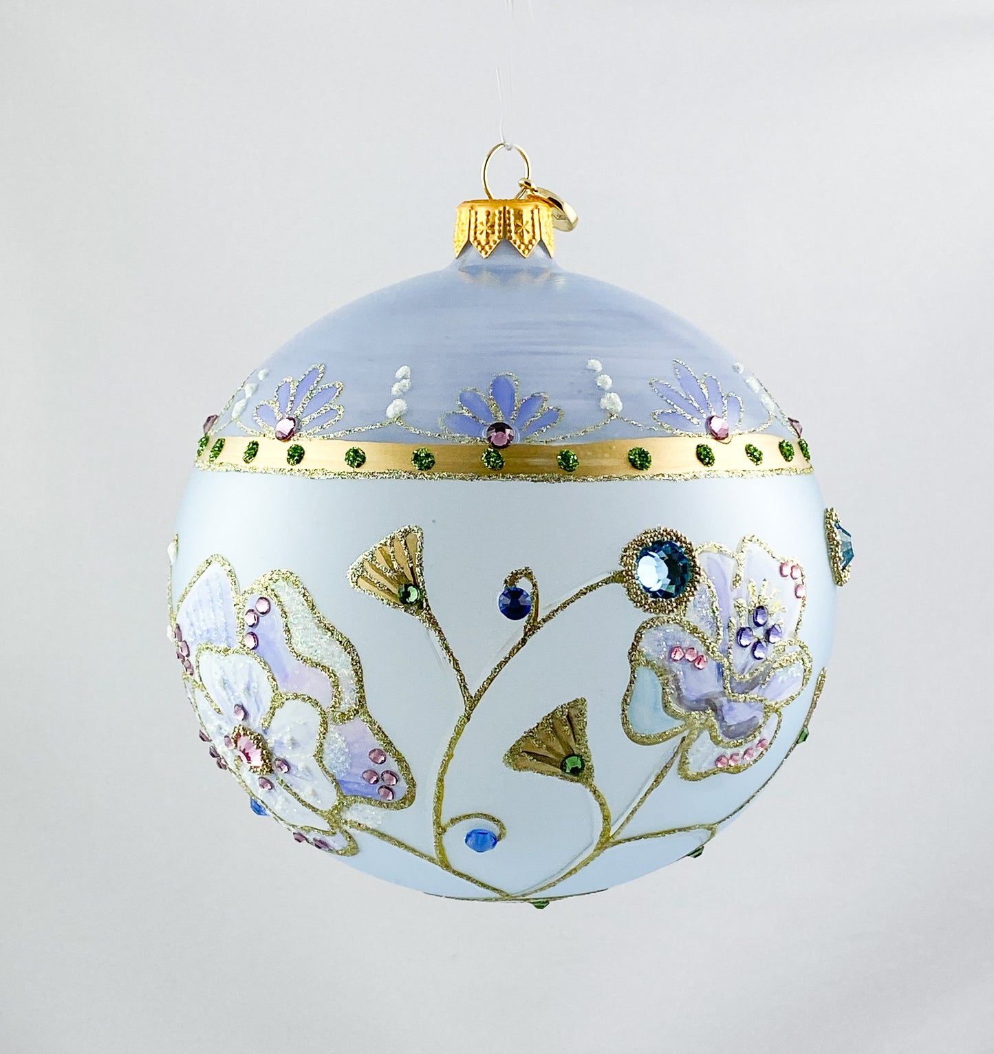 Transparent ball in light blue with flowers and glitter stones, GlitterLab