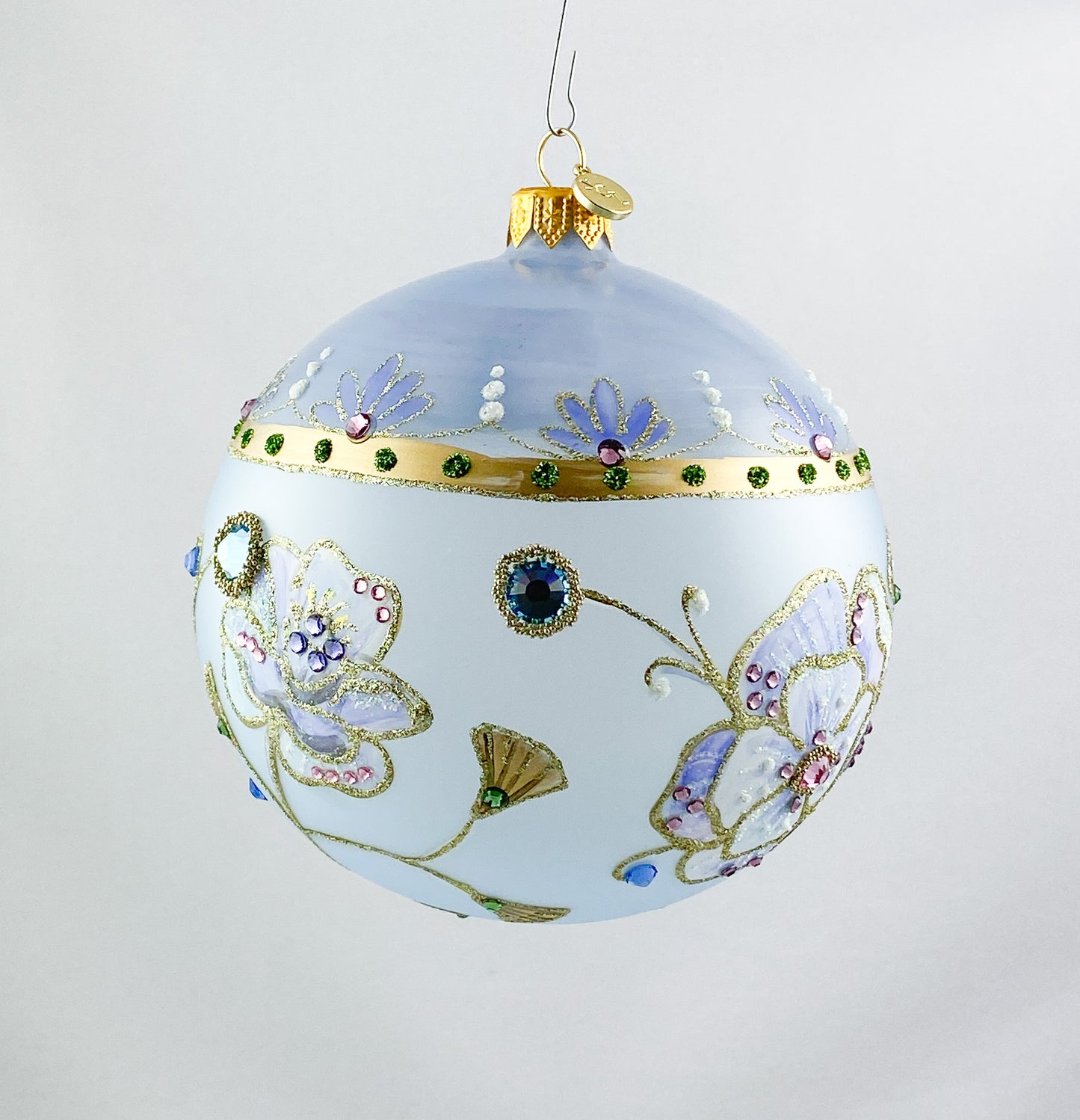 Transparent ball in light blue with flowers and glitter stones, GlitterLab