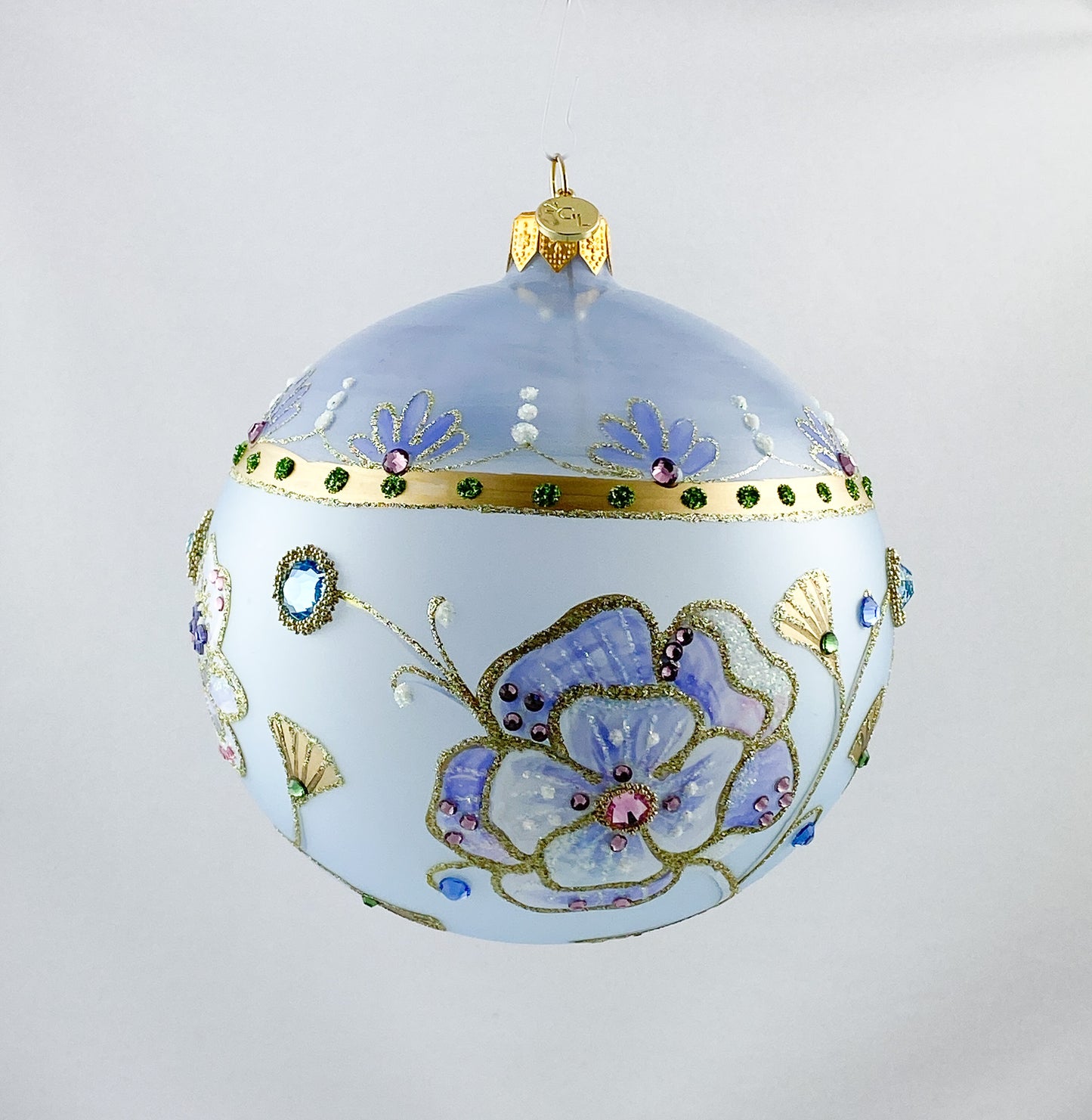 Transparent ball in light blue with flowers and glitter stones, GlitterLab