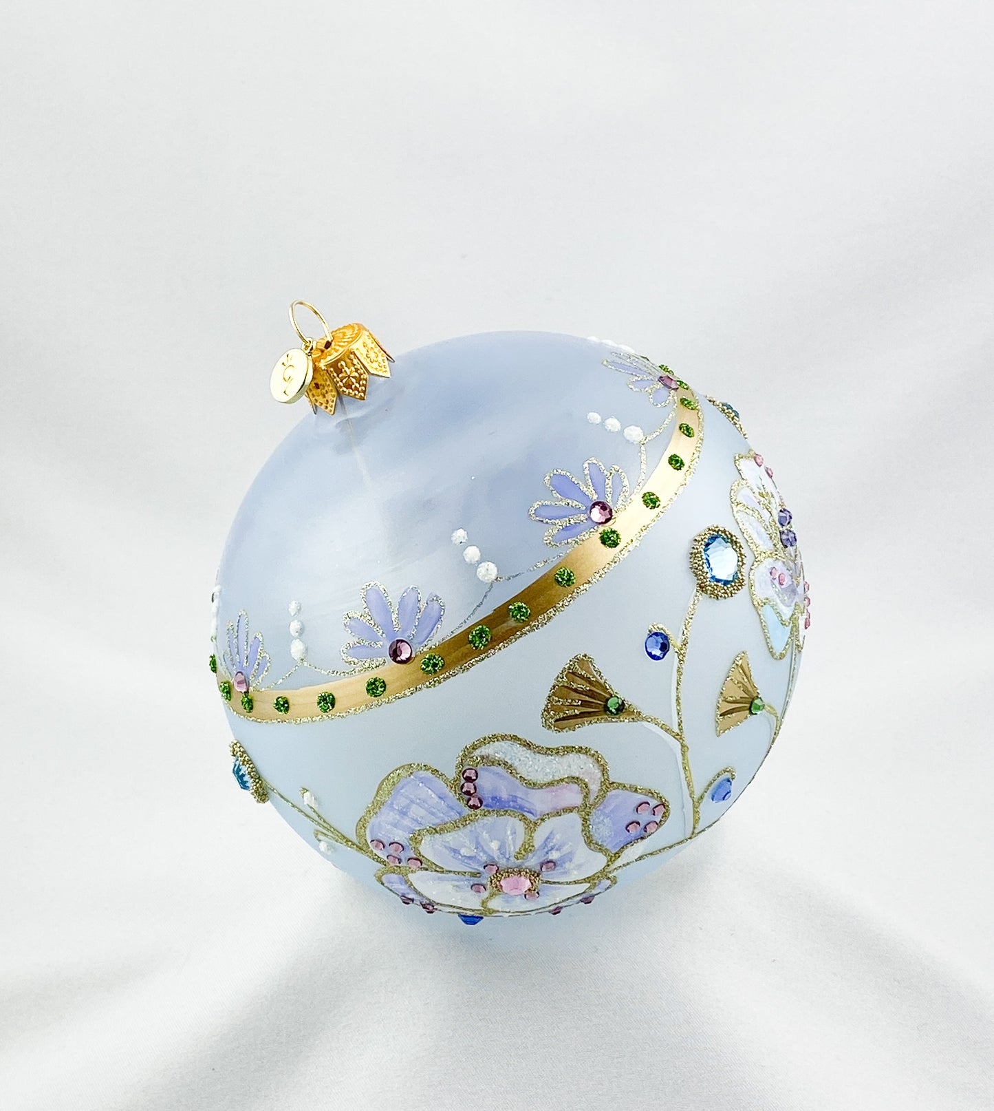 Transparent ball in light blue with flowers and glitter stones, GlitterLab