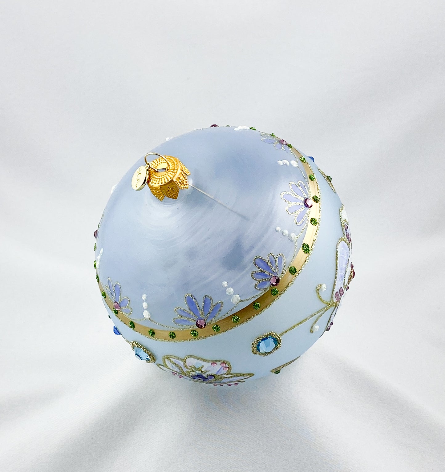 Transparent ball in light blue with flowers and glitter stones, GlitterLab