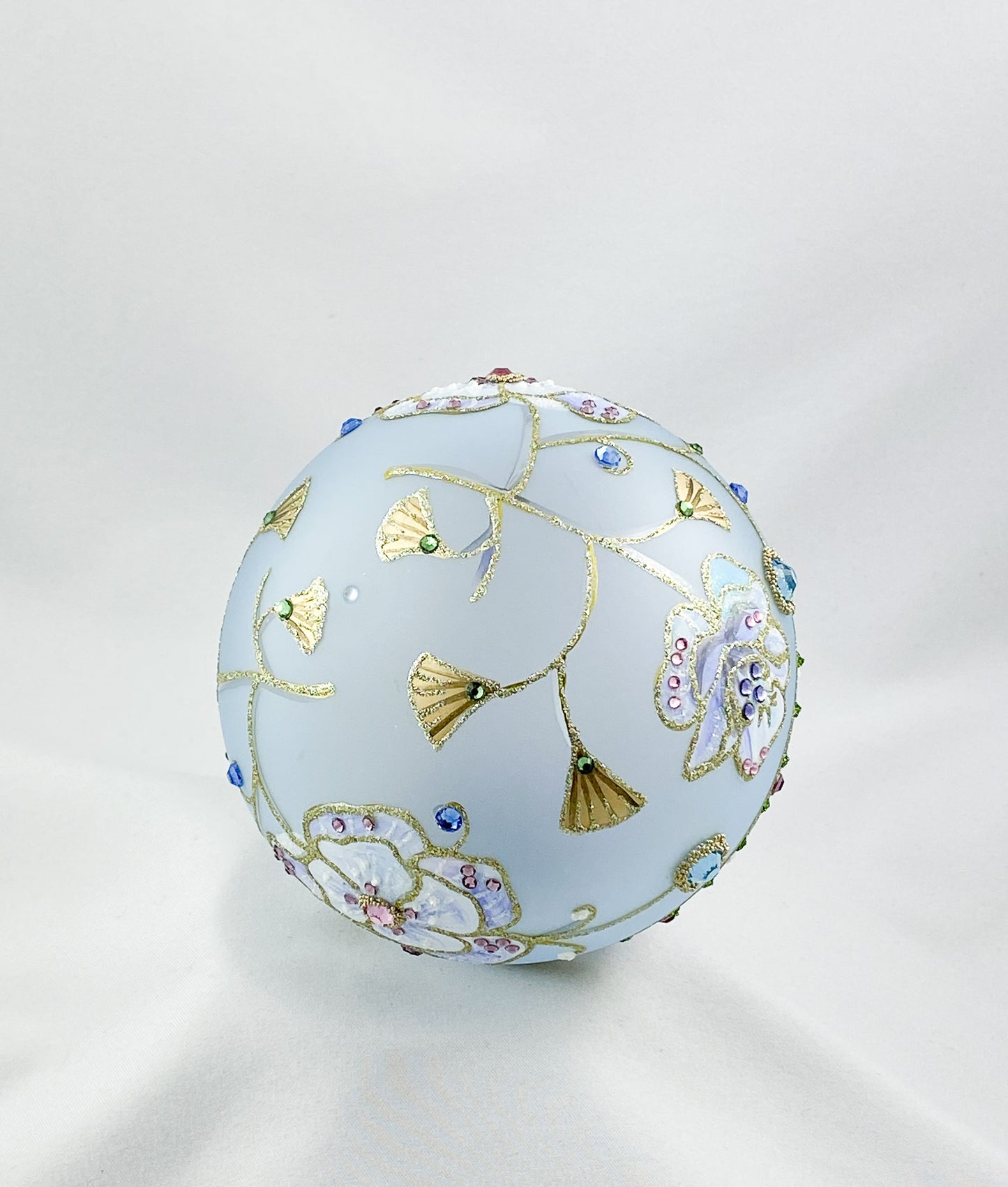 Transparent ball in light blue with flowers and glitter stones, GlitterLab