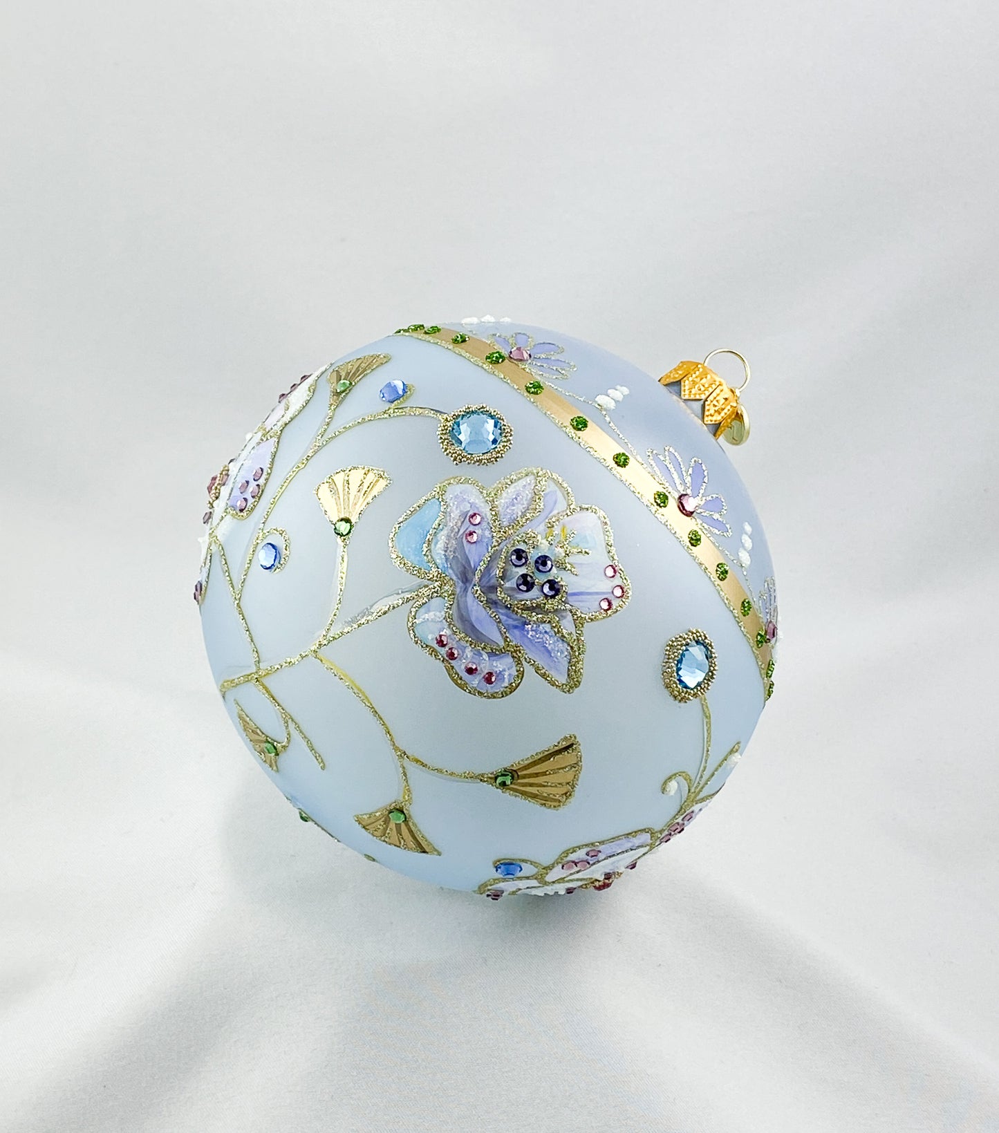 Transparent ball in light blue with flowers and glitter stones, GlitterLab
